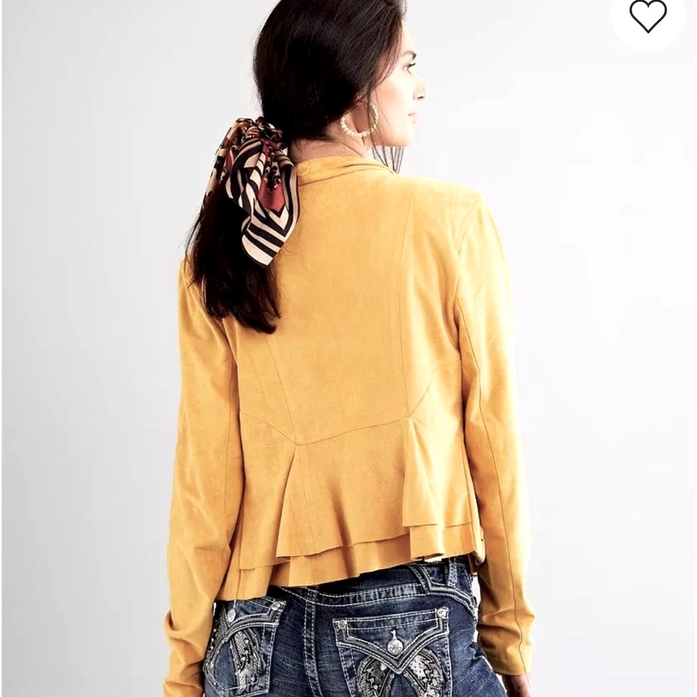 Willow Yellow Leather Jacket with Waterfall Front - Picture 2 of 14
